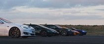 Tesla Model S and Porsche Taycan 4S Race Motley Crew of ICE-Powered Fast Cars