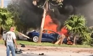 Tesla Model S Crashes And Burns, Catches Fire 3 More Times at Tow Yard