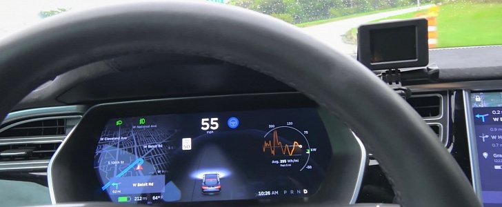 Tesla Model S driving with Autopilot