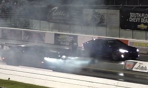 Tesla Model S P100D Drag Races Dodge Challenger Hellcat with Smoking Surprise