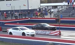 Tesla Model S P100D with Semi-Stripped Interior Races Drag Cars, Goes All Out