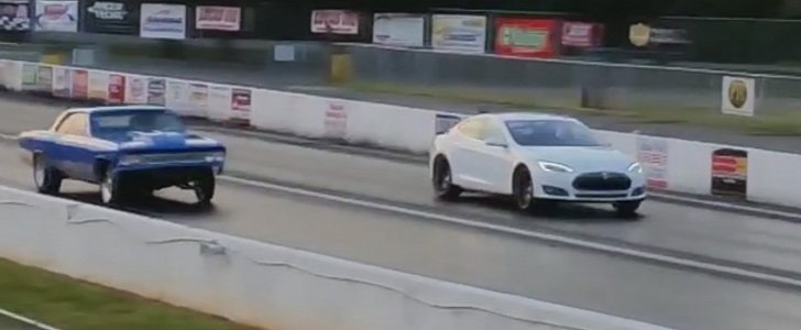Tesla Model S P85D Races Over a Dozen Muscle Cars