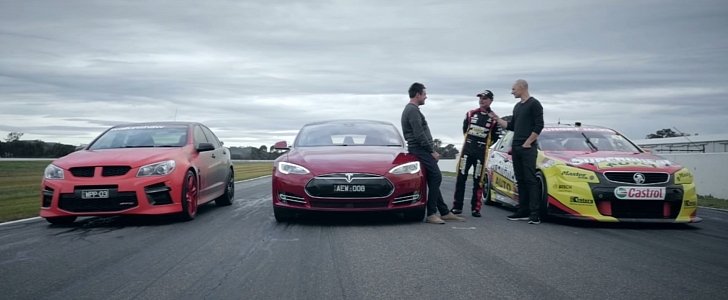 Tesla Model S P85D Takes On V8 Supercar