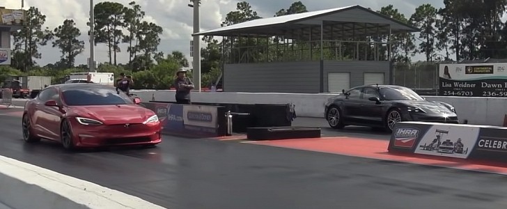 Tesla Model S Plaid Vs Porsche Taycan Turbo S drag race