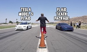 Tesla Model S Plaid Drag Races Plaid With Track Package, They're Insanely Quick
