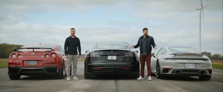 Tesla Model S Plaid Drags 911 Turbo S and Tuned GT-R on Throttle House