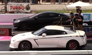 Tesla Model S Plaid Faces Tuned GT-R on a Drag Strip, You See Where This Is Going