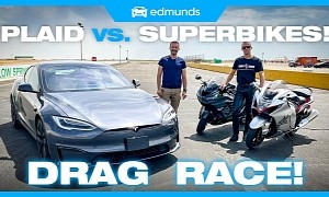 Tesla Model S Plaid Fends Off Two of the Quickest Production Bikes Out There