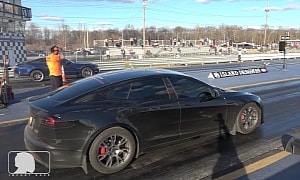 Tesla Model S Plaid Races Ford Mustang GT and Cadillac CTS-V, Electrons Assert Dominance