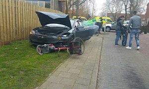 Tesla Model S Plays Ping Pong with Scooter, Cyclist and Another Car in Holland