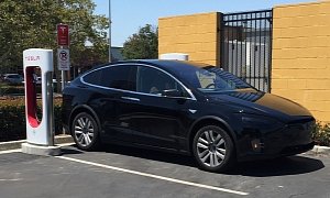 Tesla Model X Crossover Spotted at Supercharger Site, Has Cool Panoramic Windshield