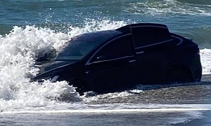 Tesla Model X Gets Stuck in the Sand in Unknown Circumstances, Has a Tide Wash