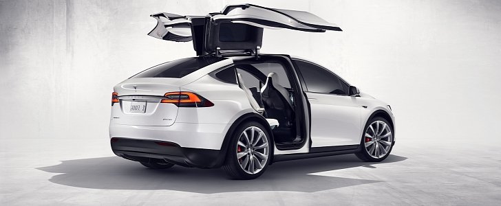 Tesla Model X with Falcon Wing doors open
