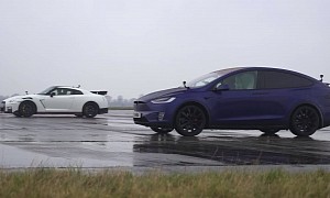 Tesla Model X Turns to Cheetah Mode to Face Nissan GT-R Nismo in British Weather