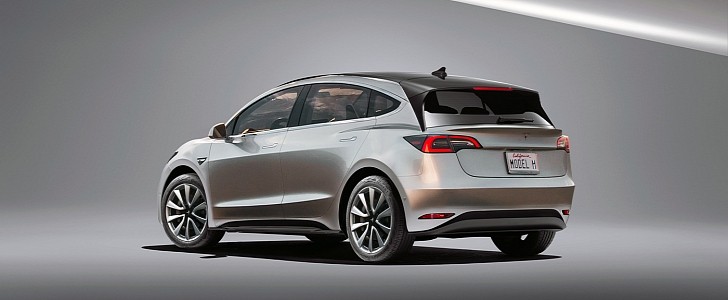 Tesla "Model H" rendering of the Model Y with a traditional hatchback