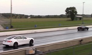 Tesla Plaid Drags Mustang, Challenger, BMW With Head Start, Saves Surprise for Last