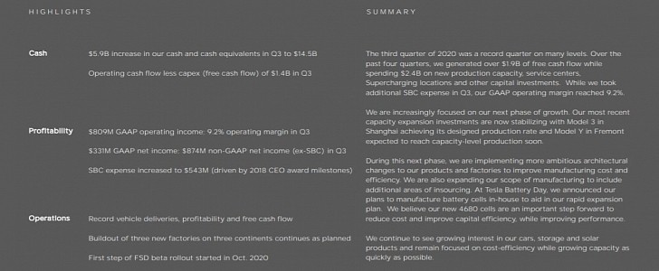 Tesla Q3 2020 Earnings Report