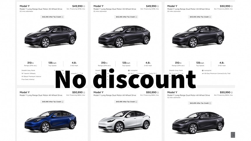 Tesla removed all inventory discounts in the US
