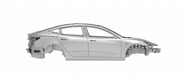 Tesla Model 3 body in white