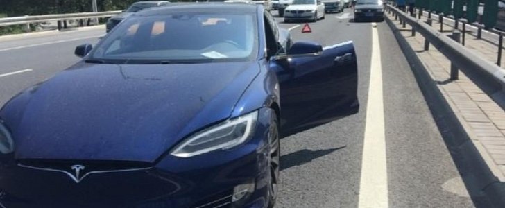 Tesla Model S after accident in China