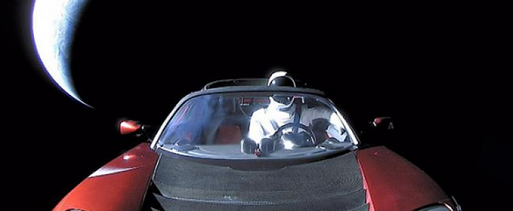 Last photo sent back by the Tesla Roadster as it left Earth