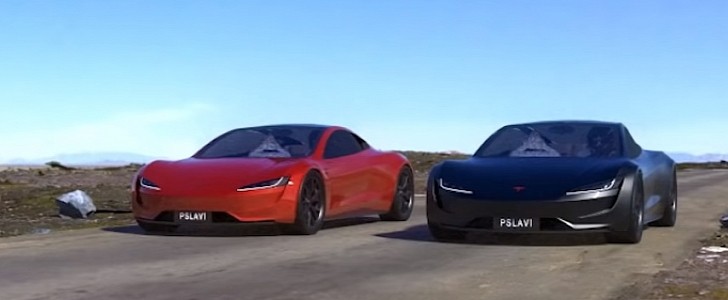Tesla Roadster vs. Tesla Roadster with SpaceX package simulated drag race