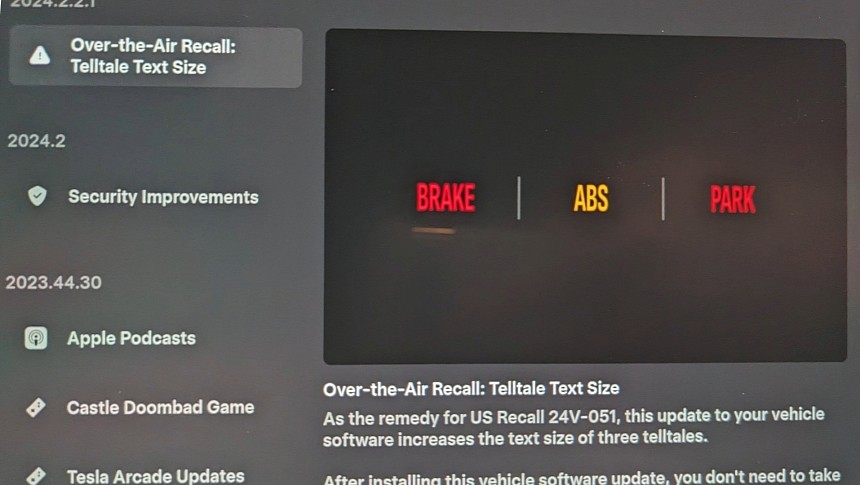 Tesla rolls out warning light font "over-the-air recall" fix