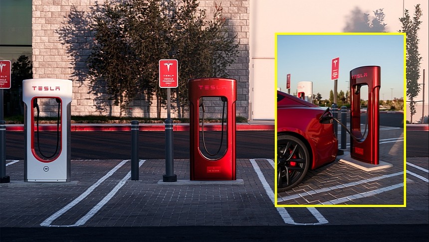 Ultra Red Tesla Supercharger Stall