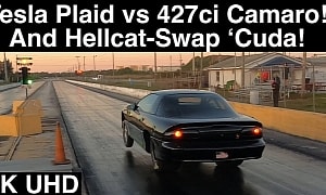Tesla S Plaid Drags 427 Camaro, Hellcat-Swapped 1971 'Cuda; It's Not What We Wanted To See