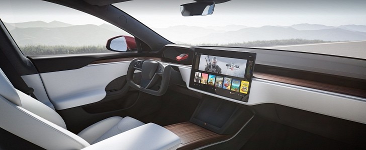 Tesla Model S interior with the ICE computer used by the Model 3 and Model Y