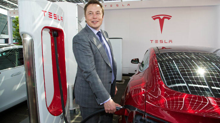 Tesla CEO Elon Musk at first UK Supercharger station
