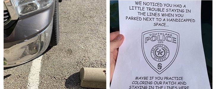 Handmade parking citation allows driver to color PD badge, practice staying in the lines