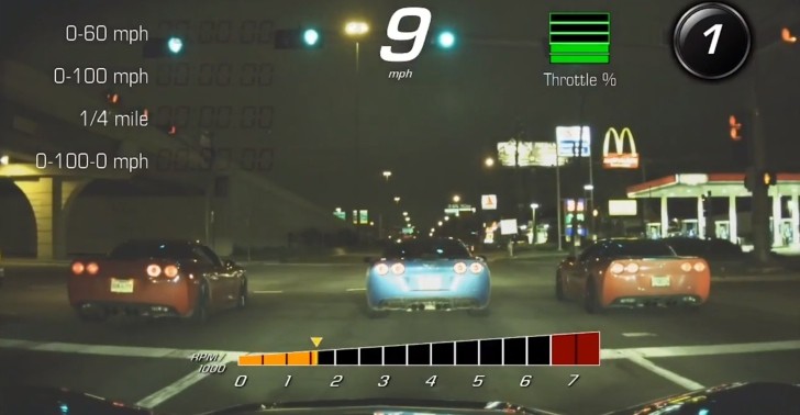 Undercover police Corvette filming street racers
