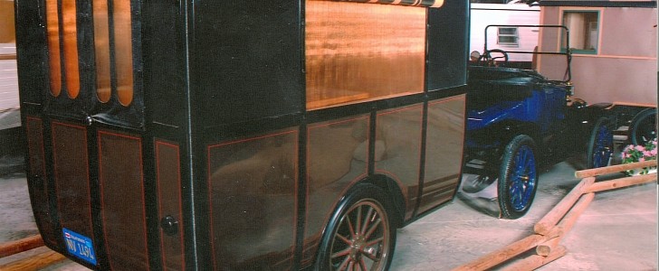 The 1913 Earl Travel Trailer and the blue 1913 Ford Model T Convertible