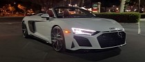 The 2022 Audi R8 Performance Spyder RWD Can Get Noisy at Night, Hear It in 3D