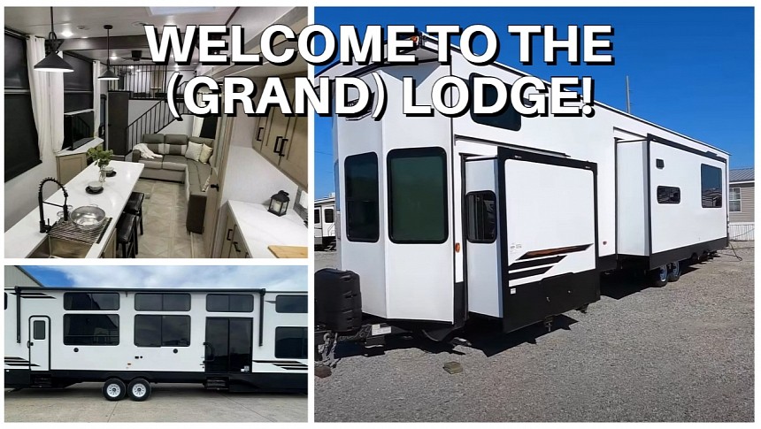 The 2023 Grand Lodge 42VIEW is a park model RV with sleeping for 8 and extra fancy features