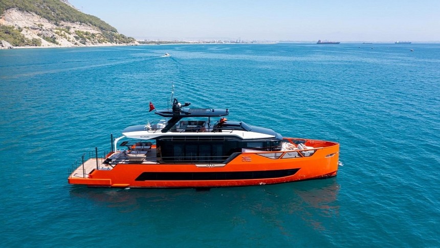 The new Edge luxury yacht may be small, but its striking red hull makes it a jaw-dropper