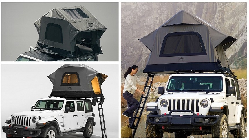 The Air Cruiser rooftop tent by Cinch and Wild Land is self-assembling, ultra-light, durable, four-season, and spacious 