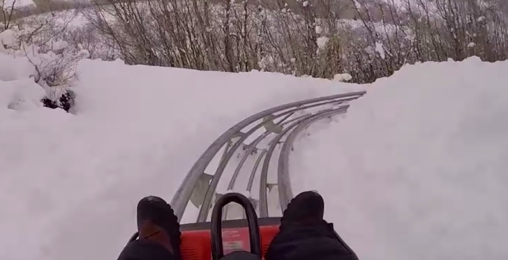 Alpine coaster fun in winter