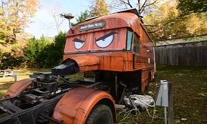 The Angry Bird Hotel Is a Vintage Bus-Conversion Mobile Home Towed by a Rat Rod