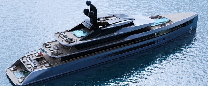 The Apache Superyacht Concept Has Striking Design, a Flying Pool