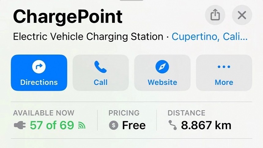 Apple Maps EV charging station availability
