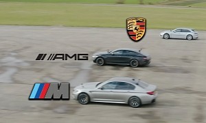 This BMW M5 Jumps the Start a Couple of Times, but the AMG GT 63 S E Still Obliterates It