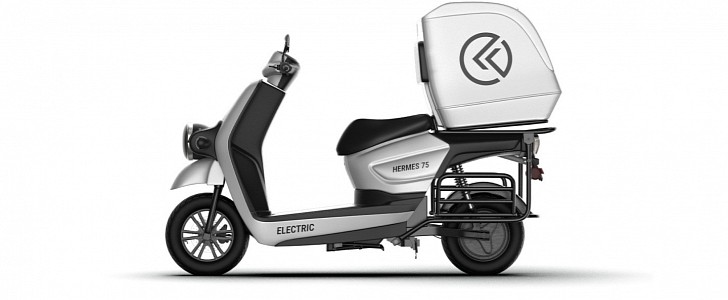 Hermes 75 is a cargo e-scooter designed for commercial delivery