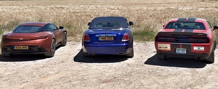 Aston Martin DB11, Rolls-Royce Dawn, and Dodge Challenger SRT Hellcat
