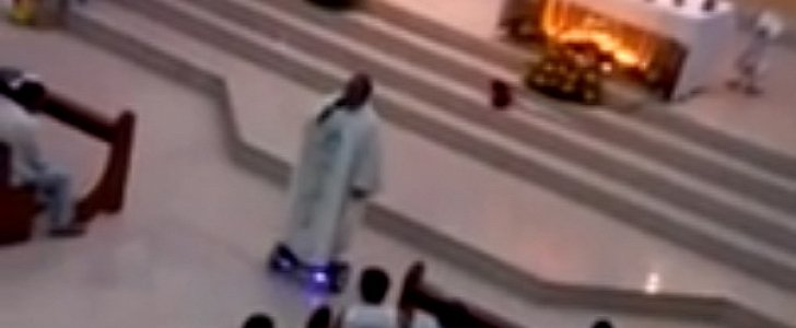 Philippines priest on hoverboard