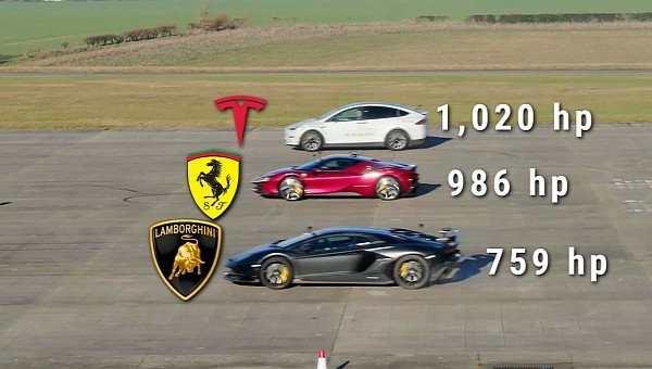 Tesla Model X Plaid vs. Ferrari SF90 Stradale vs. Lamborghini Aventador SVJ