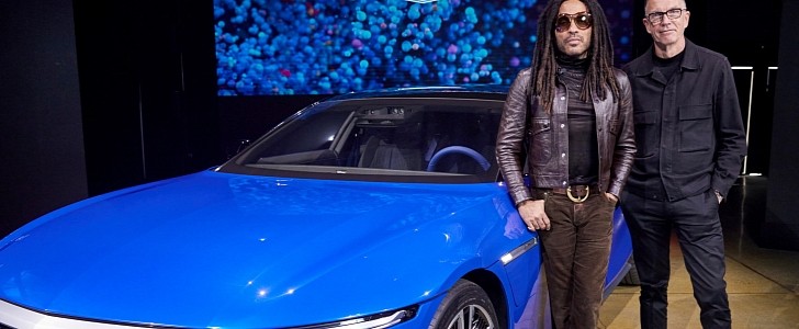 Lenny Kravitz and GM design chief Michael Simcoe at the official presentation of the Celestiq EV 