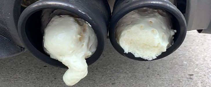 Ford Mustang exhaust filled with dry wall foam by neighbor bothered by excessive noise