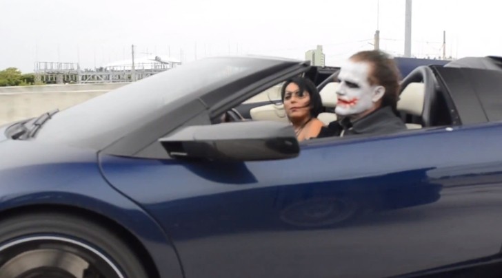 Joker driver the Batmobile